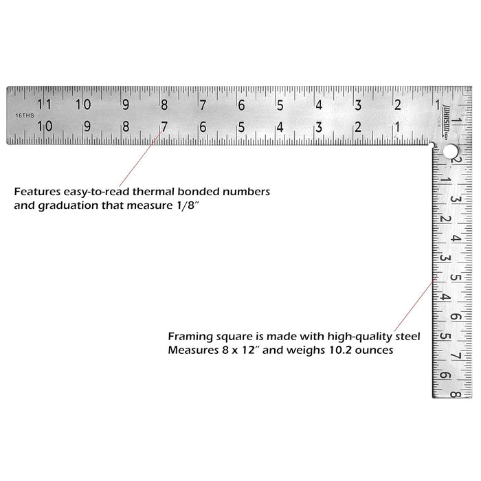 Johnson CS10 8" x 12" Steel Carpenter Square