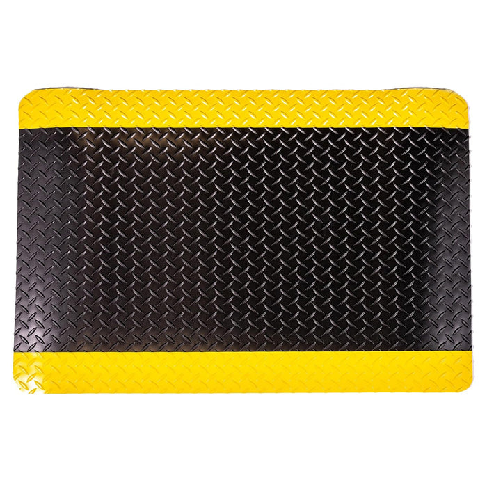Durable Corporation-442S35BKY Vinyl Diamond-Dek Sponge Industrial Anti-Fgue Floor Mat, 3' x 5', Black with Yellow Border 60"L x 36"W x 0.6"Th Mat