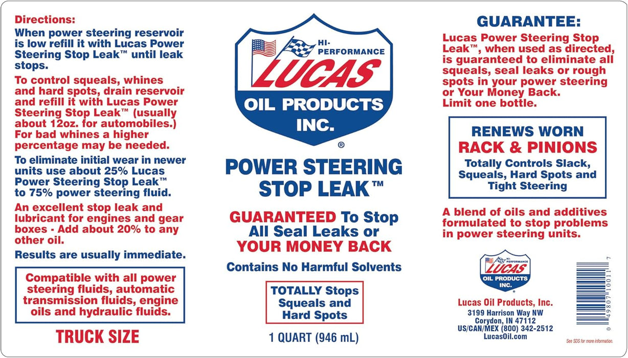Lucas Oil 10011 Power Steering Stop Leak, 1 Quart (Pack of 12)