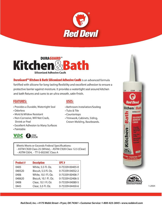 Red Devil 0445 Silicone Acrylic Caulk & Sealant, 100% Waterproof, 5.5 oz, Clear (Pack of 1)