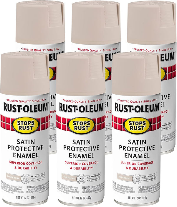 Rust-Oleum 6PK Stops Rust Spray Paint, 12 Oz, Satin French Beige, 6 Pack