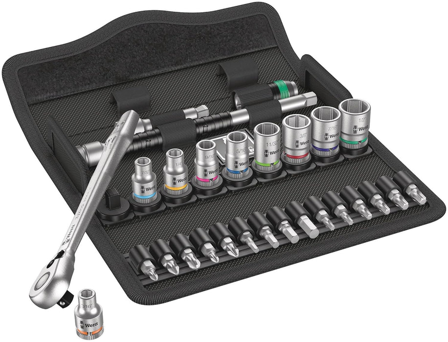 Wera Tools 8100 SA 11, 28-Piece Metal Ratchet Set, 1/4" Drive, Imperial - 5004021001