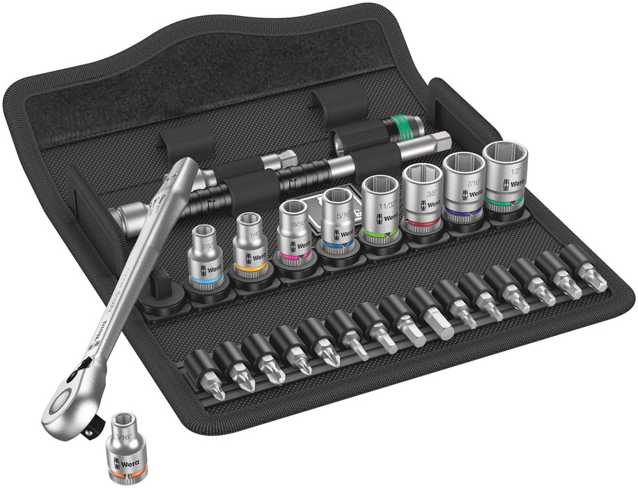 Wera Tools 8100 SA 11, 28-Piece Metal Ratchet Set, 1/4" Drive, Imperial - 5004021001
