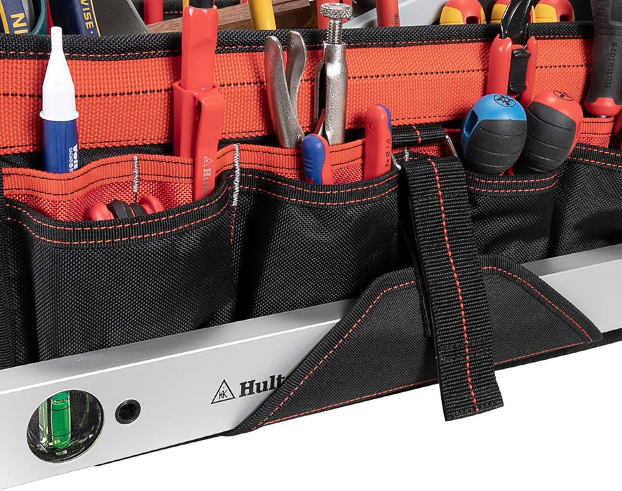 Hultafors HT5597 Work Gear Open-Top Tool Carrier, 35 Pockets, Heavy Duty Ballistic Polyester Tool Bag, Durable Base Pad Feet, Collapsible Bar Injected Mold Handle, Tape Strap, Measuring Tape Clip