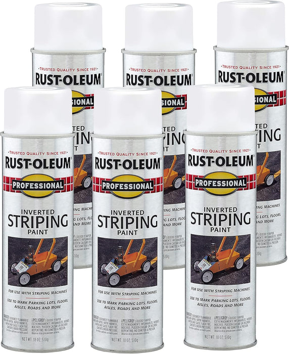Rust-Oleum 2593838 Professional Inverted Striping Spray Paint, 18 oz, White (Pack of 6)