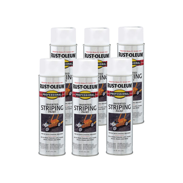Rust-Oleum 2593838 Professional Inverted Striping Spray Paint, 18 oz, White (Pack of 6)