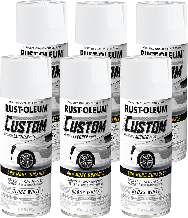 Rust-Oleum 352722 Automotive Custom Lacquer Spray Paint, 11 oz, Gloss White (Pack of 6)