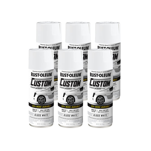 Rust-Oleum 352722 Automotive Custom Lacquer Spray Paint, 11 oz, Gloss White (Pack of 6)