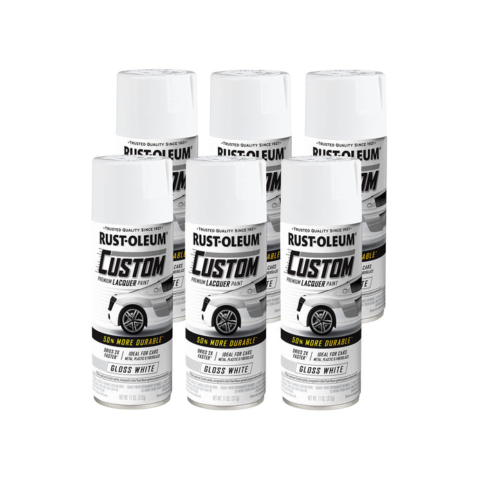 Rust-Oleum 352722 Automotive Custom Lacquer Spray Paint, 11 oz, Gloss White (Pack of 6)