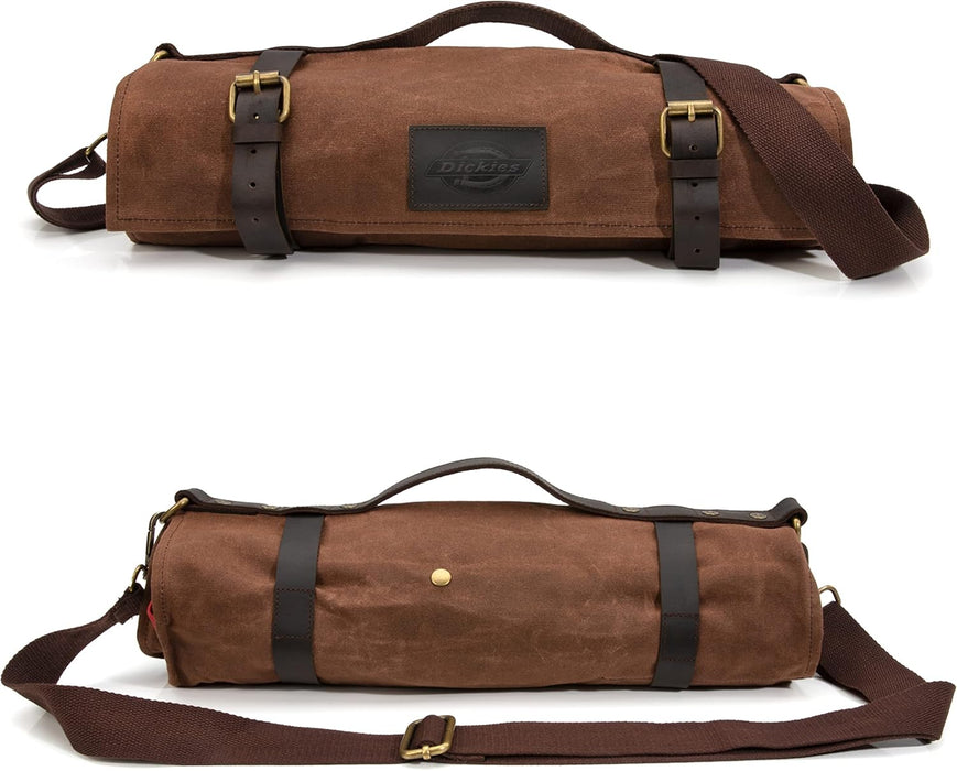 Dickies 57124 Chef Knife Roll Bag Portable Organizer and Cutlery Storage Roll, Waxed Canvas and Leather, Medium