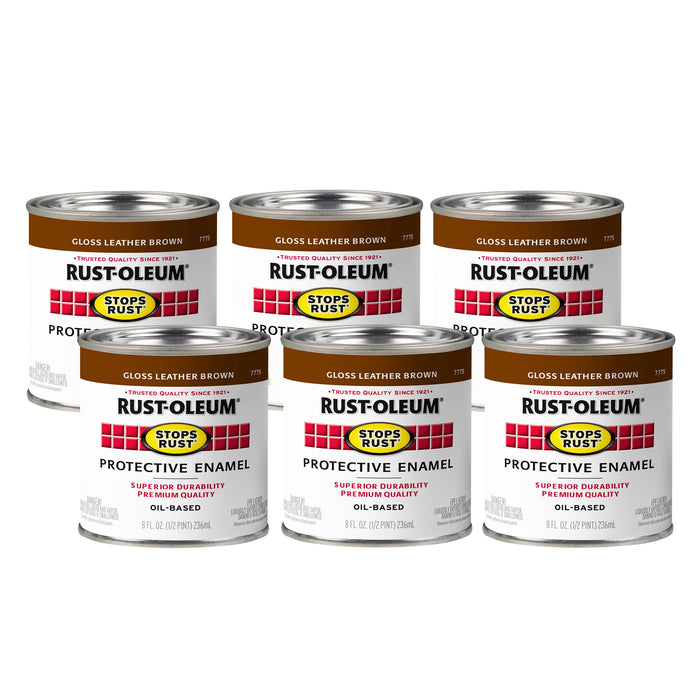 Rust-Oleum 7775730 Stops Rust Brush On Paint, Half Pint, Gloss Leather Brown, 8 Fl Oz (Pack of 6)