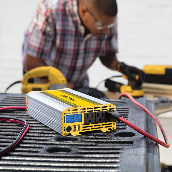 STANLEY PI1000S Power Inverter 1000W Car Converter: Triple AC Outlets, Dual 3.1A USB Ports, 12V DC Adapter 1000W Power Inverter