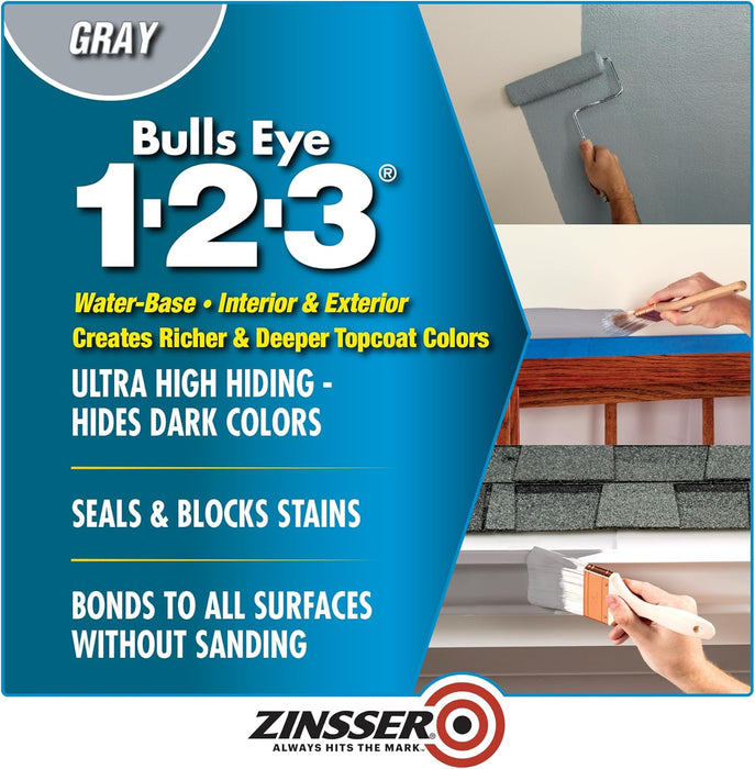 Zinsser 285090 Bulls Eye 1-2-3 All Surface Primer, 5 Gallon, Gray