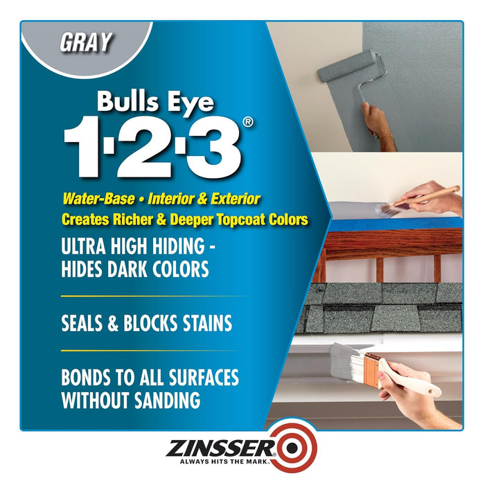 Zinsser 285085-2PK Bulls Eye 1-2-3 All Surface Primer, Gallon, Gray, 2 Pack