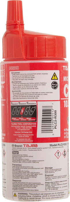 TAJIMA Micro Chalk - Red 10.5 oz (300g) Ultra-Fine Snap-Line Chalk with Durable Bottle & Easy-Fill Nozzle - PLC2-R300