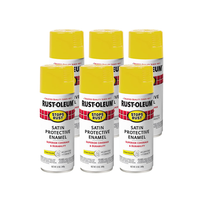 Rust-Oleum 365144 Stops Rust Spray Paint, 12 Oz, Satin Citrus Yellow (Pack of 6)