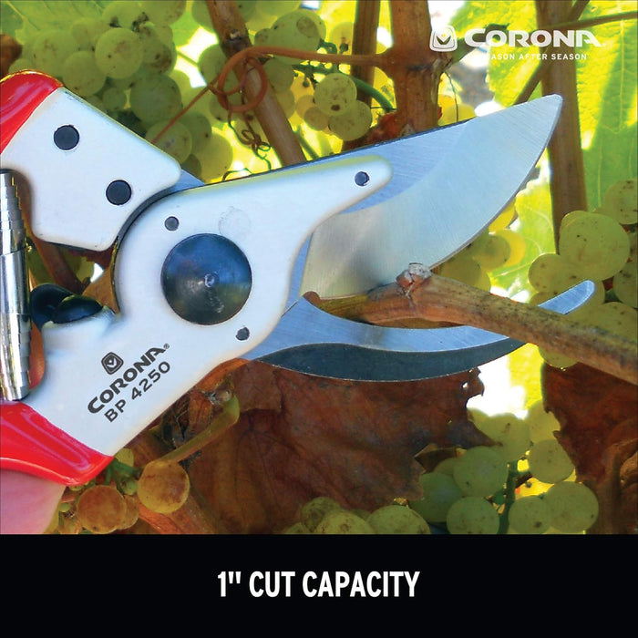 Corona BP4250 Forged Steel Aluminum Handles Bypass Hand Pruner - 1 inch Cut Capacity Stem and Branch Garden Shears, Red