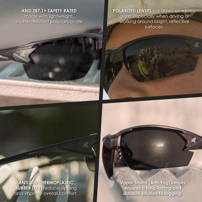 EDGE Pumori Z87 Rated Polarized Safety Glasses: Men's Safety Glasses, Non-Slip Anti-Fog Safety Glasses, Shatter Resistant Tinted Safety Glasses, Flexible Nylon Frame 99% UV Protection Men's Sunglasses