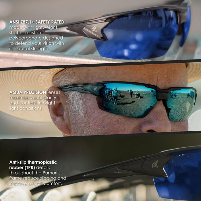 EDGE Pumori Z87 Rated Polarized Safety Glasses: Men's Safety Glasses, Non-Slip, Shatter Resistant Safety Glasses, Flexible Nylon Frames, 99% UV Protection Men's Sunglasses - Aqua Precision Blue Mirror