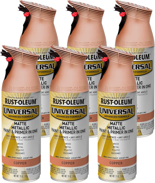 Rust-Oleum 365352 Universal All Surface Metallic Spray Paint, 11 oz, Matte Copper (Pack of 6)