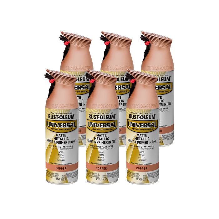 Rust-Oleum 365352 Universal All Surface Metallic Spray Paint, 11 oz, Matte Copper (Pack of 6)