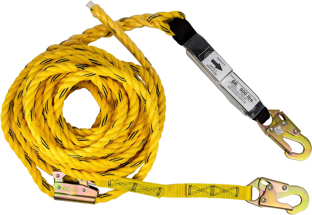 Guardian (00815) Rooftop Safety Kit - 50 ft Vertical Lifeline Assembly, Reusable Temper Anchor, Full Body Harness, Yellow Storage Bucket