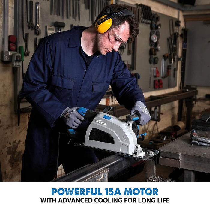 Evolution S210CCS Metal Cutting Circular Saw | 8-1/4" Blade | Cuts Steel Clean & Cool | Adjustable 3" Depth | Chip Collector | No Heat Burr or Sparks | High Torque Motor | TCT Blade Included