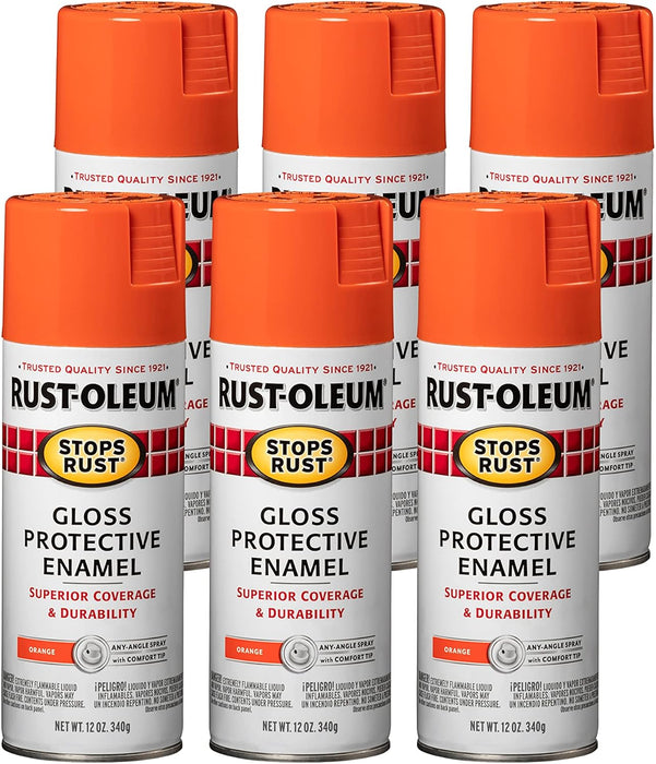 Rust-Oleum 214084 Stops Rust Spray Paint, 12 oz, Gloss Orange (Pack of 6)