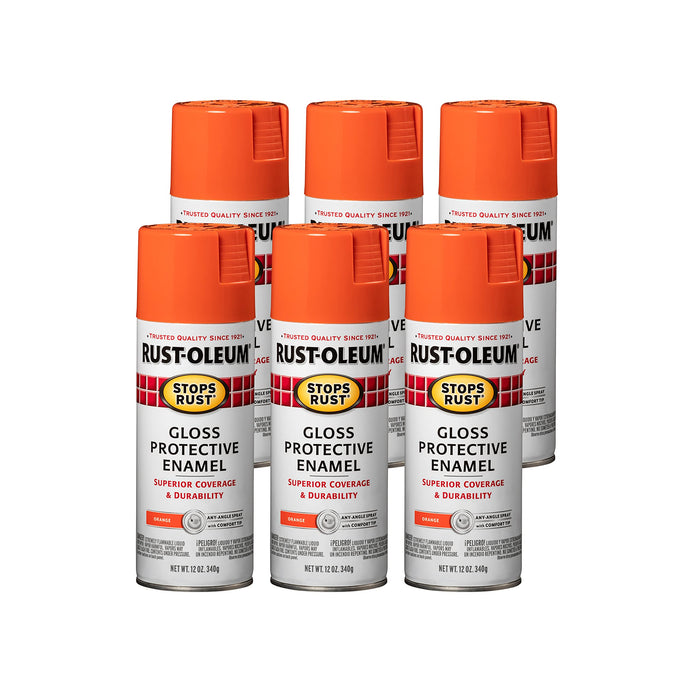 Rust-Oleum 214084 Stops Rust Spray Paint, 12 oz, Gloss Orange (Pack of 6)