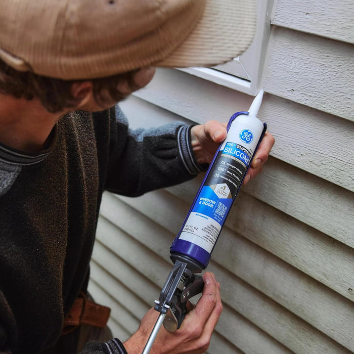 GE All Purpose Silicone Caulk, Clear, 10 fl oz Cartridge, 100% Waterproof Silicone Sealant, Stronger Adhesion, Freeze & Sun Proof (Pack of 12)