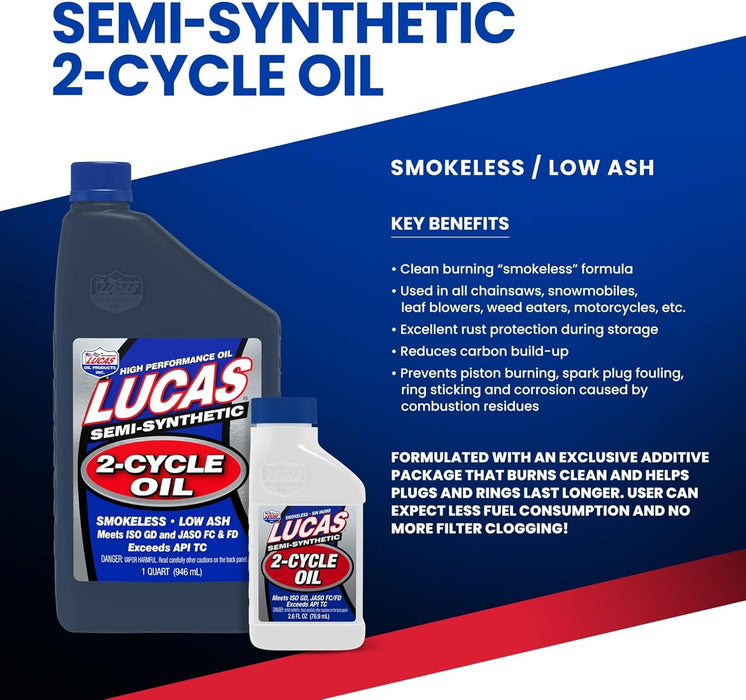 Lucas Oil 10110 Semi-Synthetic 2-Cycle Oil, 1 Quart (Pack of 6)