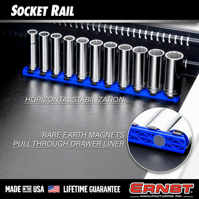 Ernst Manufacturing 13-Inch Magnetic Socket Organizer with 14 3/8-Inch Twist Lock Clips, Black (8424M-Black-3/8) 13-Inch 3/8-Inch Twist Clips Black