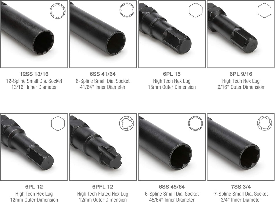 Steelman Pro 78537 16-Piece Locking Lug Nut Master Key Set for Auto Mechanics Variety of Spline Star and Hex Style Keys, Thin-Walled/Extra-Long Lug Keys, Double-Hex Heads