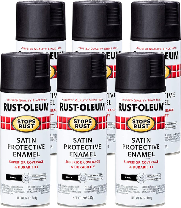Rust-Oleum 7777830 Stops Rust Spray Paint, 12 Oz, Satin Black (Pack of 6)