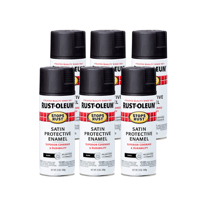 Rust-Oleum 7777830 Stops Rust Spray Paint, 12 Oz, Satin Black (Pack of 6)