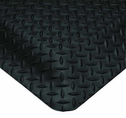 Wearwell Diamond-Plate SpongeCote UltraSoft Mat, 4' Width x 75' Length x 15/16" Thickness, Black