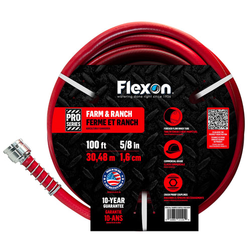 Flexon FA58100CN Farm and Ranch Garden Hose, 100 ft, Red, 5/8"