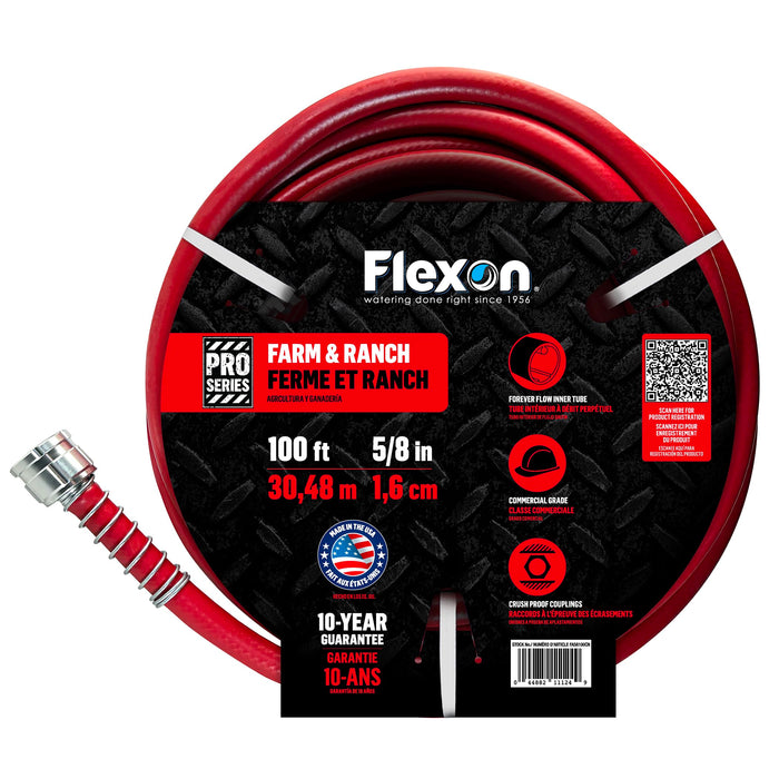 Flexon FA58100CN Farm and Ranch Garden Hose, 100 ft, Red, 5/8"