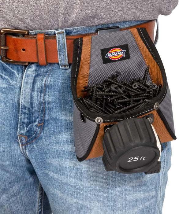 Dickies 57101 Rigid Nail/Screw Work Pouch with Tape Measure Clip, Universal-fit Steel Clip for Tool Belt, Riveted Seams Built to Last