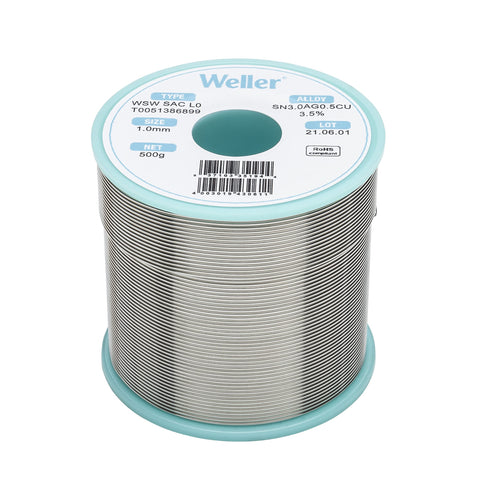 Weller WSW SAC L0 Lead-Free Solder Wire, 1.0 mm / 0.039 in Diameter, 250 g / 8.818 oz Weight, Sn96.5Ag3.0Cu0.5 Alloy, 3.5% Flux content - T0051388899