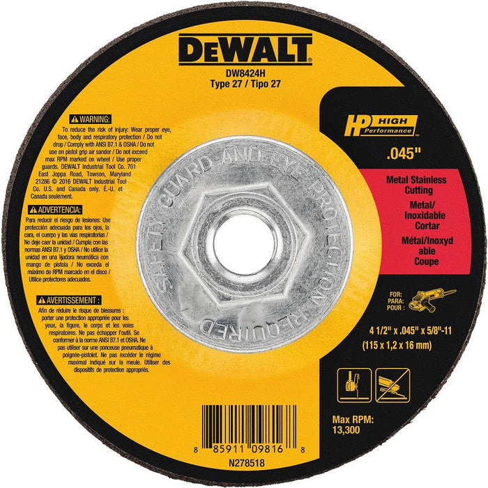 DeWALT DW8424H 4-1/2-Inch by 0.045-Inch by 5/8-Inch to 11-Inch Metal Cutting Wheel (Pack of 10)