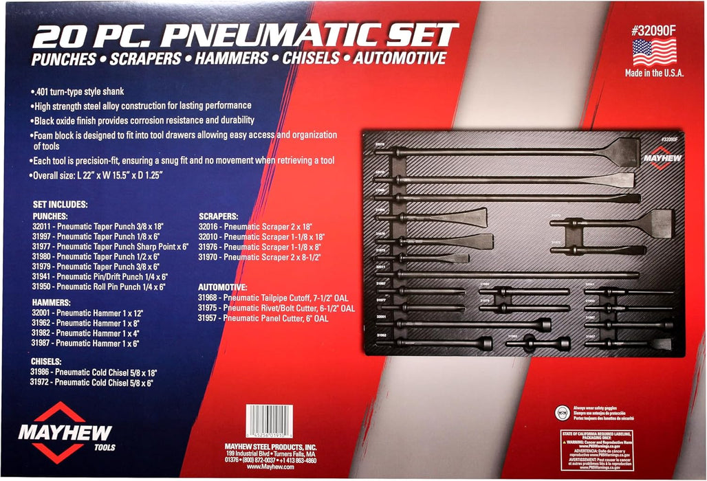 Mayhew Tools 32090F Pneumatic Set, Black Oxide Finish, 20-Piece