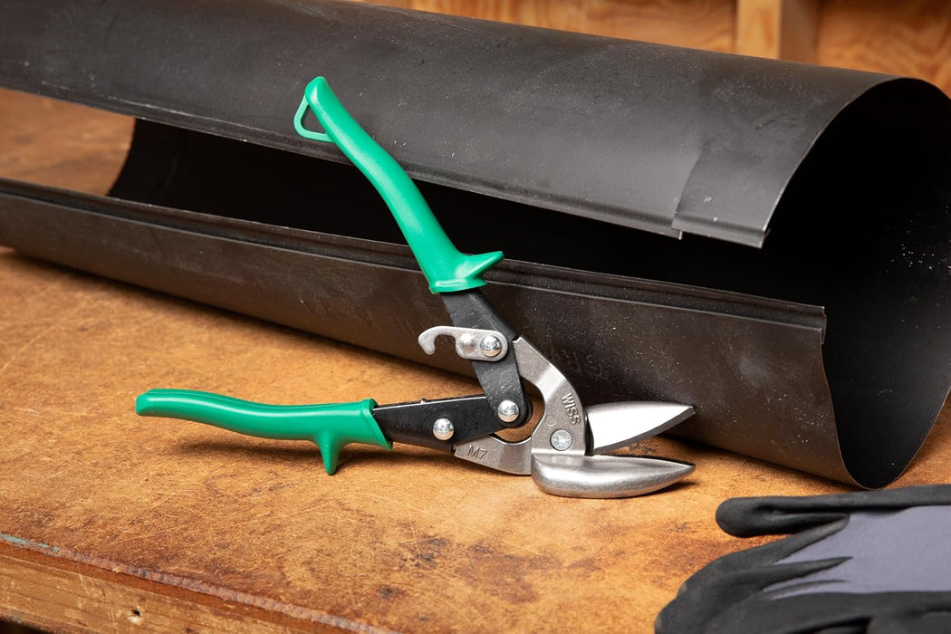 Crescent Wiss M7R MetalMaster Offset Straight & Right Cut Aviation Snips, Heavy-Duty Metal Cutter with Spring-Loaded Return, 9-1/4"