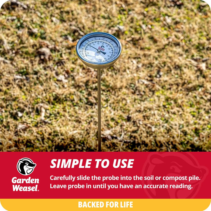 Garden Weasel Analog Soil & Composting Dial Thermometer - 36-Inch Probe | Measures 0 to 220 Degrees Fahrenheit | Soil Temperature, Worm Compost