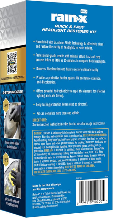 Rain-X 610200 2-Step Headlight Restorer Kit, Restores Clarity of Headlights Preventing Oxidation & Discoloration, Quick & Effective in Just 15 Mins with No Tools or Tape Required