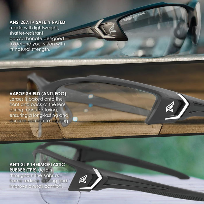 EDGE Khor G2 ANSI Z87 Safety Glasses for Men: Shatter Resistant, Anti-Slip Frames, Nylon Lenses, Clear Z87 Safety Glasses for Men