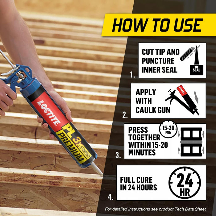 Loctite 1390595 PL Premium Polyurethane Construction Adhesive, 10 fl oz Cartridge, Versatile Construction Glue for Wood, Concrete, Stone, Metal & More (Pack of 12)