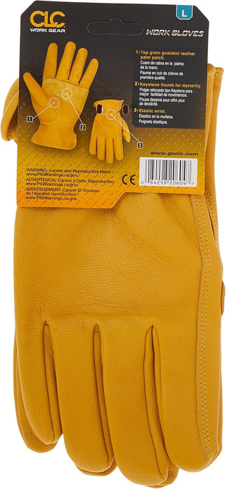 Custom Leathercraft 2060L Top Grain Goatskin Work Gloves, Large, Gold (Pack of 1)