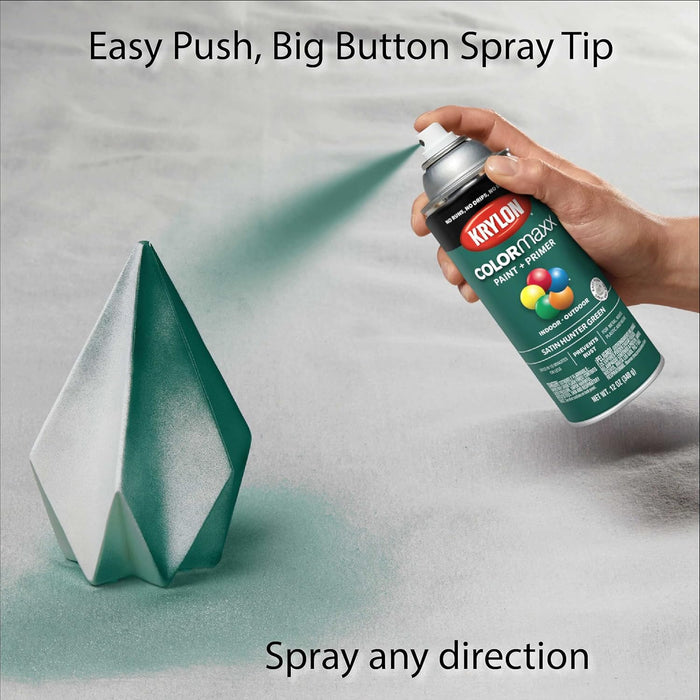 12 oz Krylon K05563007 Hunter Green COLORmaxx Paint & Primer Spray Paint, Satin Hunter Green 12 Ounce (Pack of 1) Satin