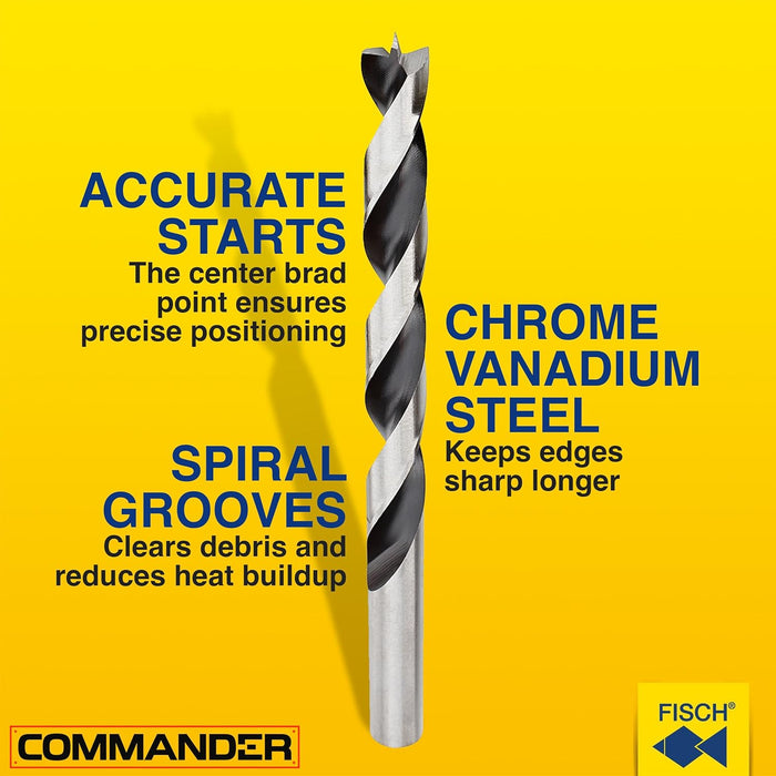 Fisch Brad Point Drill Bits (10mm x 133mm) - Premium Drill Bits for Soft, Hard, Veneered and Laminated Wood, MDF and Acrylic Glass - Beveled Edge for Fast, Easy Cutting - FSF-004097 - Made in Austria